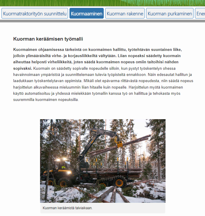 Koneellinen puunkorjuu - verkkokurssi ja opettajan materiaali