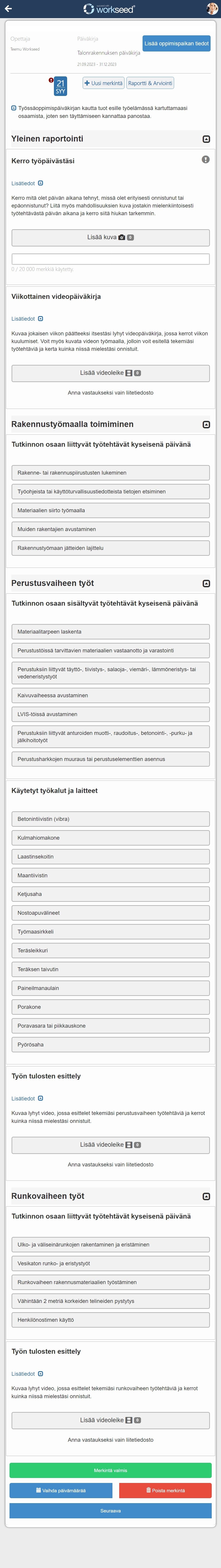 Talonrakennuksen päiväkirja